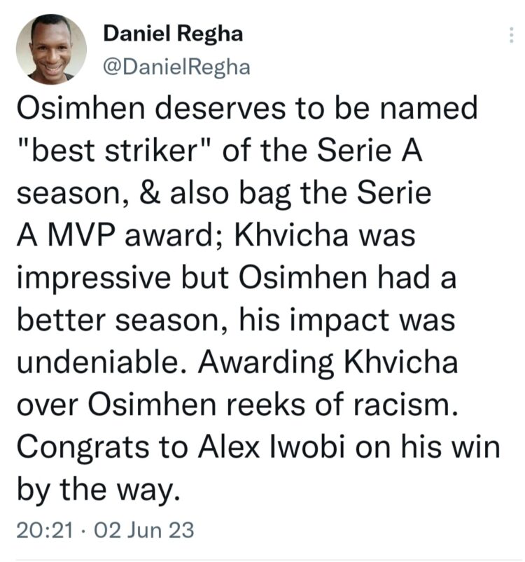 Nigerians React As Kvaratskhelia Beats Osimhen To Serie A Player Of The Year Award