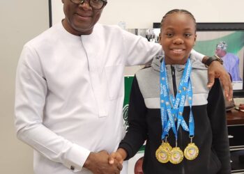 Sports Minister Receives 13 Year Old Gymnast, Stephanie Onusiriuka After Winning 4 Gold Medals at National Youth Games