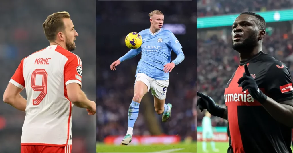 Harry Kane, Erling Haaland, and Victor Boniface are the top goal-scorers for their respective teams. Image: Joan Valls.
Source: Getty ImagesHarry Kane, Erling Haaland, and Victor Boniface are the top goal-scorers for their respective teams. Image: Joan Valls.
Source: Getty Images