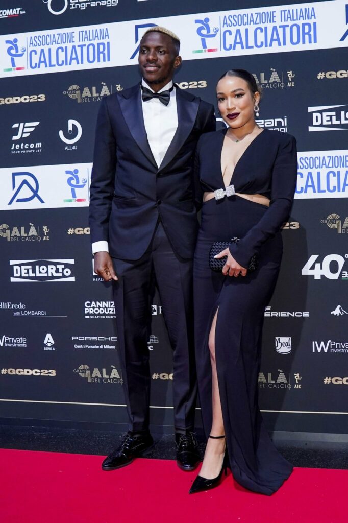 Osimhen wins 2023 Italian Footballers’ Association Award. Napoli and Super Eagles of Nigeria forward Victor Osimhen with his Fiancé, Stefanie Kim at the Galà del Calcio awards ceremony in Milan. 