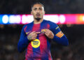Barcelona will be without winger Raphinha for their Champions League quarter-final tie against Atletico Madrid in April after the Brazilian was diagnosed with a hamstring injury on Friday.